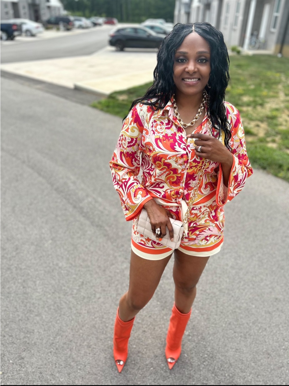 AKIRA Pink & Orange Paisley Two-Piece Set